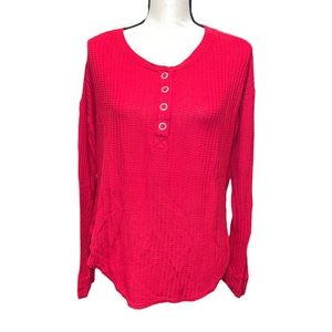 Chaser Red Waffle Snap Button Henley Top